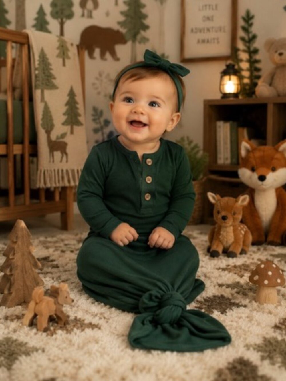 Lou Lou & Company Baby Knotted Gown 3-6M Green Bamboo Rayon Sleeper